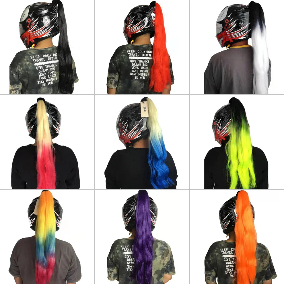 New 24" Punk Style Motorcycle Helmet Braids Bike Gradient Ramp Twist Sucker Removable Braid Pigtail Ponytail Motocross Racing