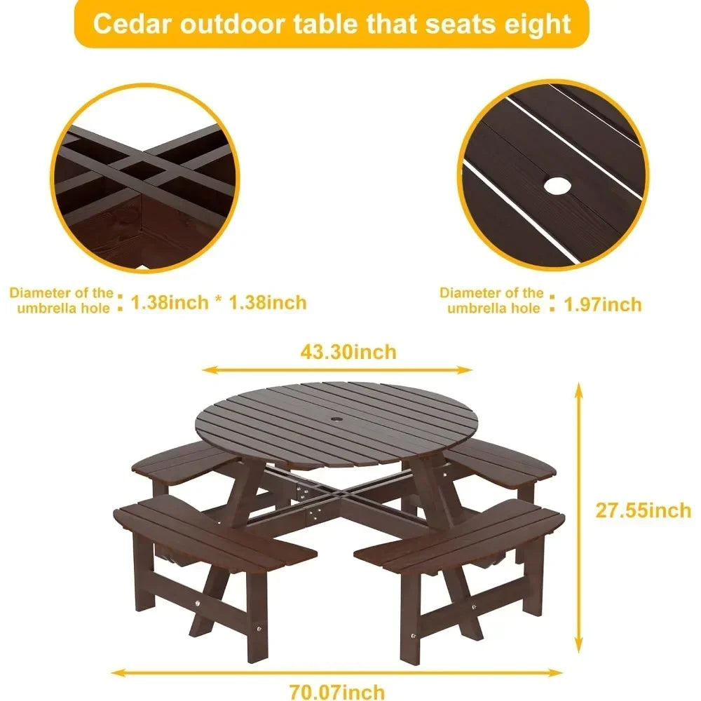 1720lb Capacity Table Pliante Backyard Outdoor Round Table With Umbrella Hold Design for Patio Garden Camping Chair Picnic Brown