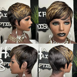 WIGERA  Highlight Synthetic Pixie Cut  Wigs  Short  Hairstyles Wigs Short Hair Blond  With Bangs For Women