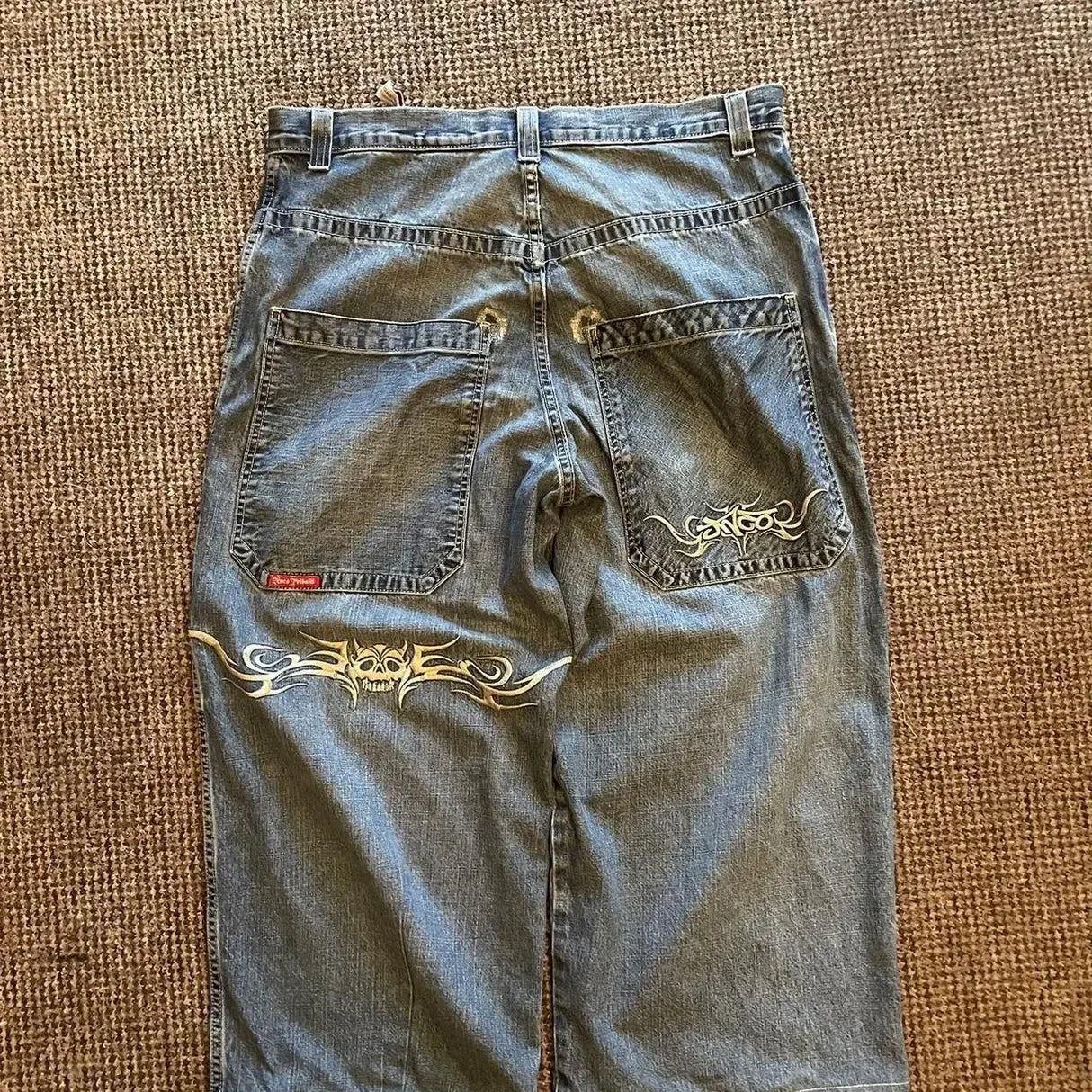 JNCO Jeans Y2K Mens Streetwear Harajuku Hip Hop Retro Skull Embroidered Baggy Jeans New Gothic High Waist Wide Leg Trousers