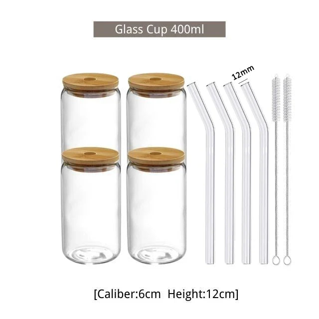 550ml/400ml Glass Cup With Lid and Straw Transparent Bubble Tea Cup Juice Glass Beer Can Milk Mocha Cups Breakfast Mug Drinkware