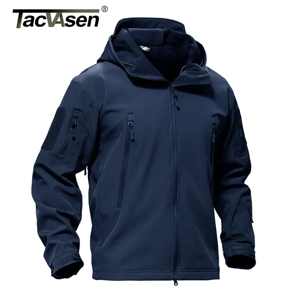 TACVASEN Winter Waterproof Fleece Lined Jackets Men's Safari Softshell Jackets Outdoor Hooded Coats Windproof Warm Windbreaker