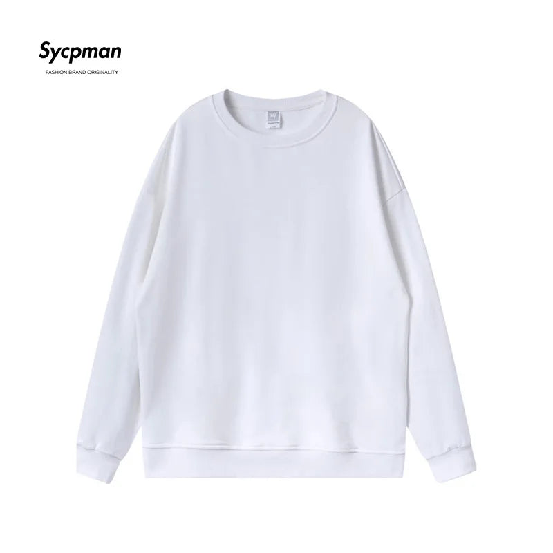 10.6oz 300gsm Cotton Pullover Sweater Men Solid Color Long Sleeve Round Neck Hoodless T-shirt Spring Autumn Coat Women