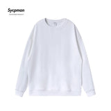 10.6oz 300gsm Cotton Pullover Sweater Men Solid Color Long Sleeve Round Neck Hoodless T-shirt Spring Autumn Coat Women