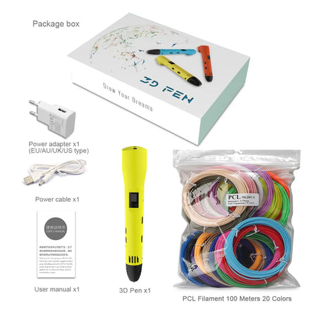 Innovative QCREATE 3D Pen with LCD Display, Adjustable Temperature & Speed, Includes 100m of PLA/PCL Filament