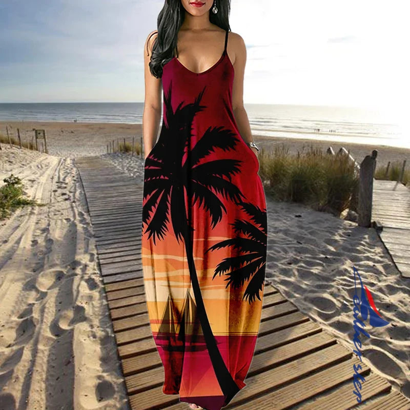 Elegant Dresses For Women Sexy Beach Long Dress Plus Size Irregular Sleeveless Spaghetti Strap Sundress