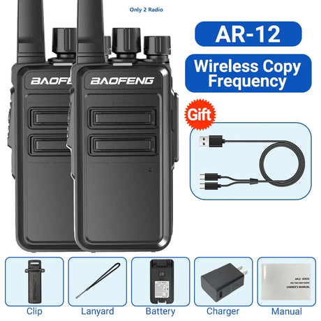 2/4 PCS Baofeng AR-12 Mini Walkie Talkie Wireless Copy Frequency UHF Type-C Long Range Ham Two Way Radio For Hunting Camping