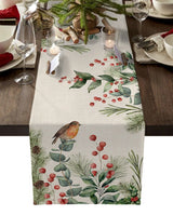 Modern Elegant Table Runner Eucalyptus Berries Robin Table Runner Christmas Wedding Decoration Tablecloth Home Party Decor