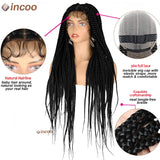 Jumbo Knotless Box Braids Wig For Black Women Synthetic Cornrows Wig Faux Locs Dreadlocks Full Lace Front Wigs Tribal Braides