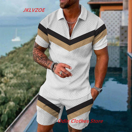 Summer Brand Tracksuit Solid Color Male Shorts Suit Polo Shirt Set Daily Casual Beach Clothing 3D Printed Fashion Slim Fit Mens