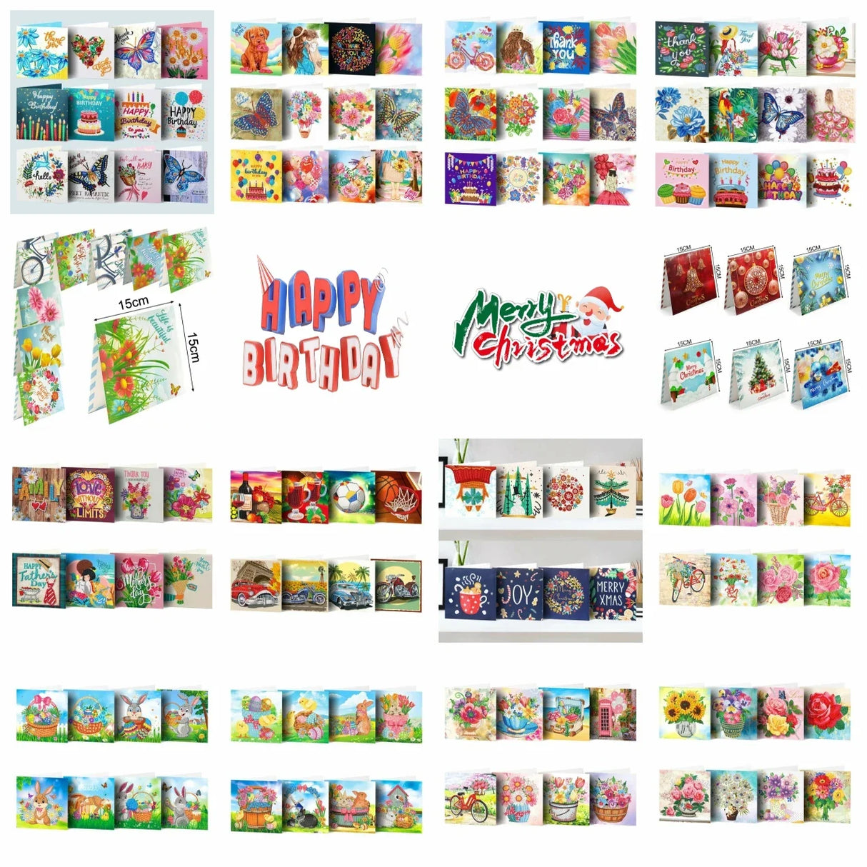 AZQSD Diamond Painting Greeting Card Blessing Christmas 6/8/12pcs Happy Birthday Animal Flower Landscape Envelope Postcard