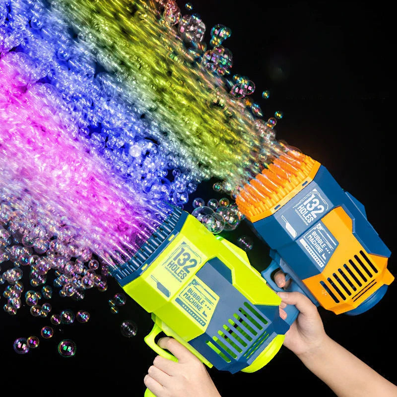 132Hole Rocket Luminous Bubble Gun Gatling Electric Soap Bubble Machine Children's Small Toys Automatic Blower With Light Gifts