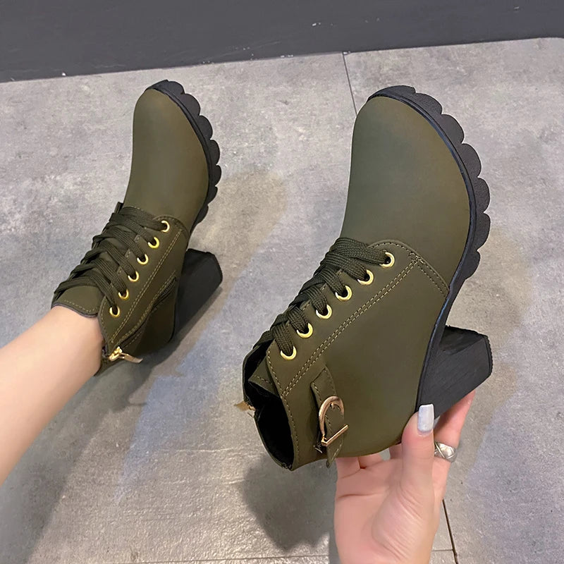 New Spring Winter Women Pumps Boots High Quality Lace-up European Ladies Shoes PU High Heels Boots Fast Delivery Platform Boots