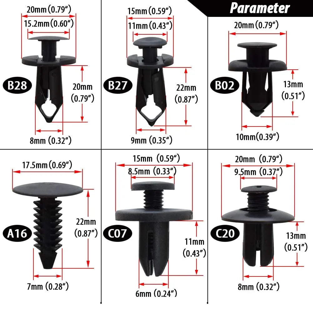 190Pcs Universal Plastic Fender Trim Panel Clips Set Bumper Fasteners Push Pin Rivets  Auto Body Retainer Kit Car Replacement