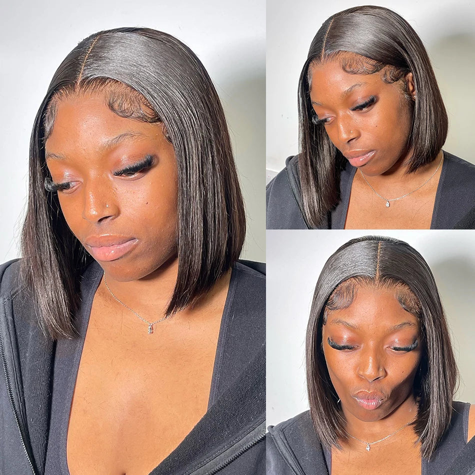 Glueless Straight Bob Wig 5x5 Lace Frontal Pre Plucked Human Wig Ready To Go Short 13x6 Lace Front Human Hair Wigs Transprent