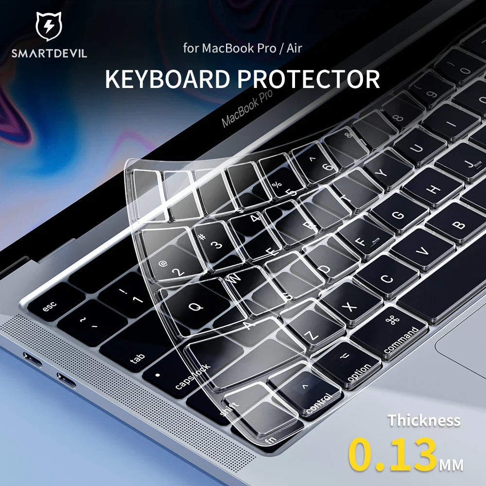 SmartDevil for MacBook Air 13 M1 2020 Pro 13 2016 2019 Keyboard Cover Protector Skin 0.13mm Dustproof Transparent Black US Enter