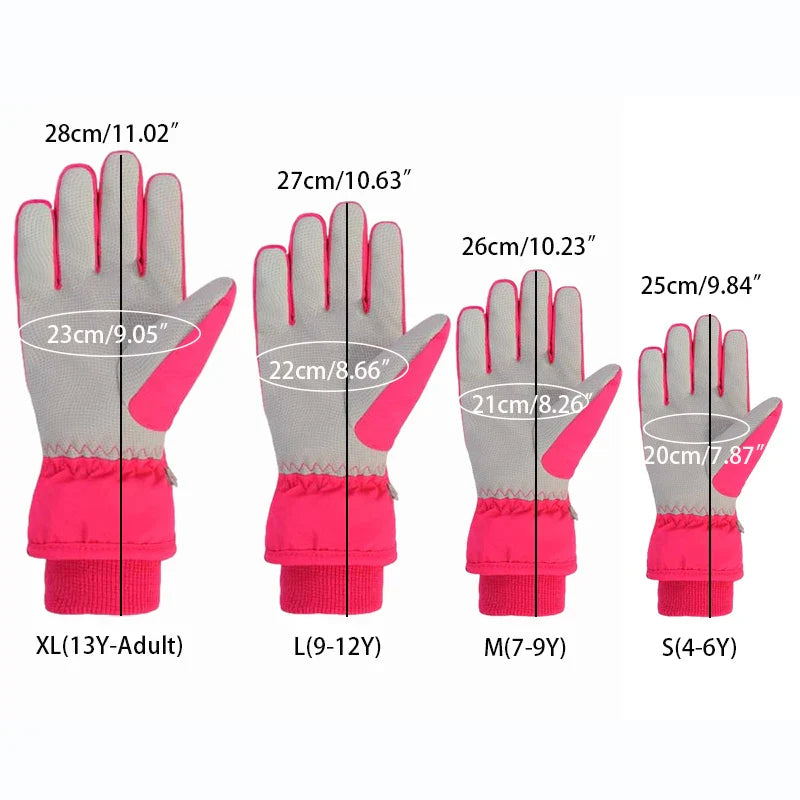 Waterproof Adult Kids Ski Gloves Thick Children Mittens Snowboard Outdoor Snow Child Winter Gloves for Boys Girls Fleece Lining