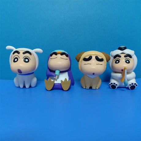 4/6/10pcs Set Crayon Shin-chan Anime Figure Fishing Puppy Kawaii Q Version Mini Decor Figurines Collectibles Children Toys Gifts