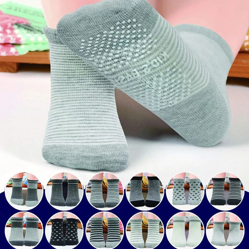 12pair/Lot Non Slip Toddler Socks  with Grip for Boys Girls Baby Infants Kids Anti Skid Cotton Crew Socks 1-7Years