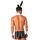 Mens Waiter Tuxedo Lingerie Sexy Cosplay Costume Role Play Uniform See Through Briefs Underwear with Bunny Ears Headband Collar