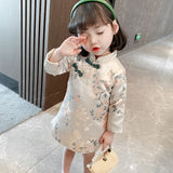 Cheongsam Girl Chinese Style Dress Female Retro National Style Satin Qipao Dress Baby Broken Flowersr Performance Hanfu