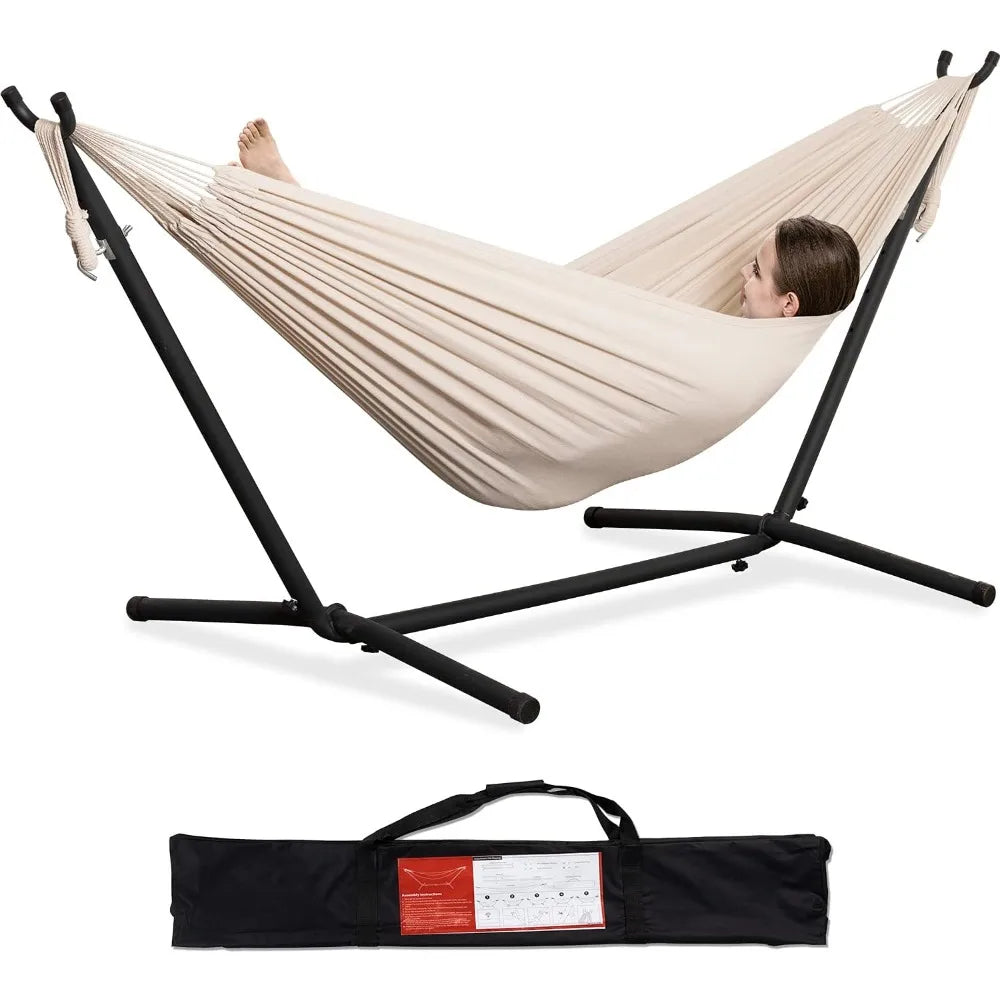 Double Hammock with Space Saving Steel Stand 2 Person Heavy Duty Garden Yard Outdoor 450lb Capacity Hammocks