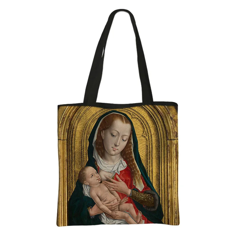 Our Lady of Guadalupe Virgin Mary Print Handbag Women Catholic Churches Canvas Shopping Bags Casual High-capacity Tote Bag Gift