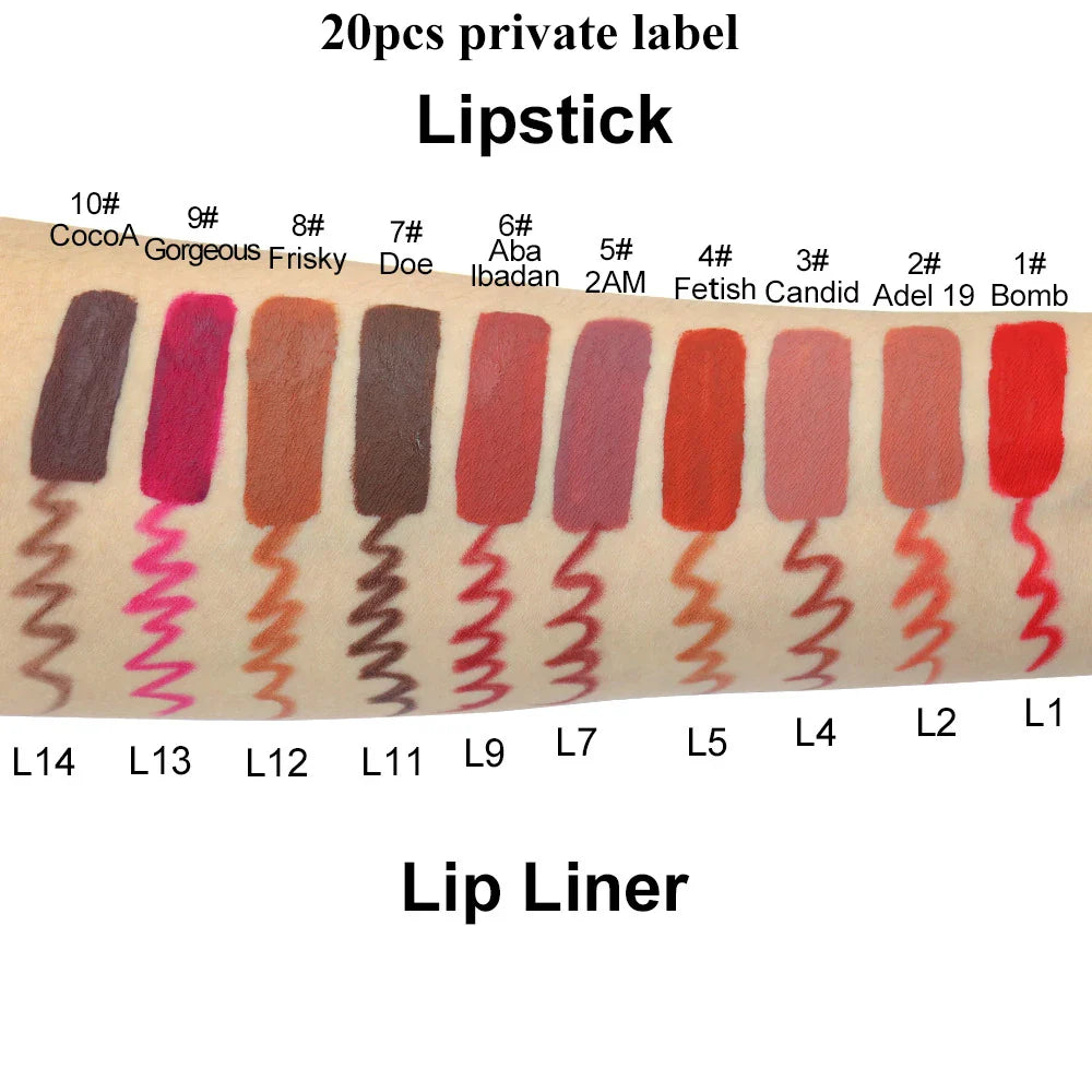 Wholesale Lipgloss Long Lasting Permanent Water Resistant Lipstick Lip Liner Makeup Set Private Label Glossy Matte Lipstick Set