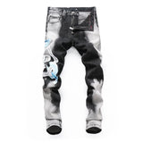 PLEINXPLEIN original design husband blue Stretch jeans mens slim denim trousers Skulls jeans Stretch jeans pants for men