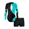 Kids Girls Ballet Gymnastic Leotard Skating Performance Costume Long Sleeve Backless Shiny Rhinestones Bodysuit with Shorts