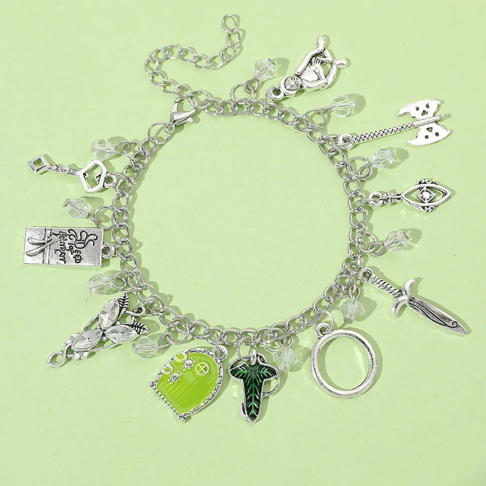 Movie The Hobbit Charm Bracelets Elven Leaf Arwen Evenstar Pendant Sword Green Door Locket Star Bracelet Fashion Jewelry