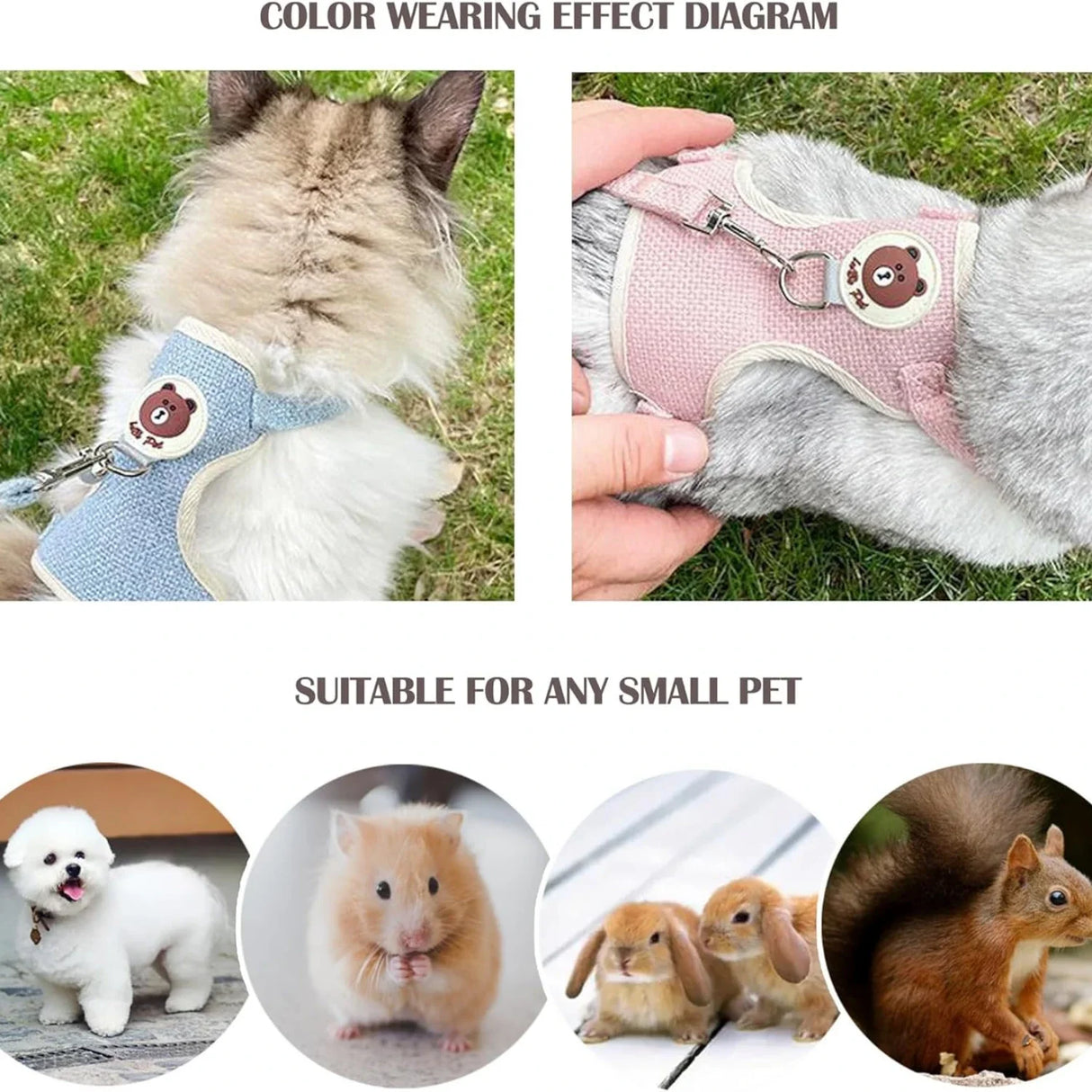 Cute Rabbit Harness Leash Set Bunny Soft Padded Dog Vest Small Puppy Carrier Teddy Bear Cat Collar Little Pet Walking