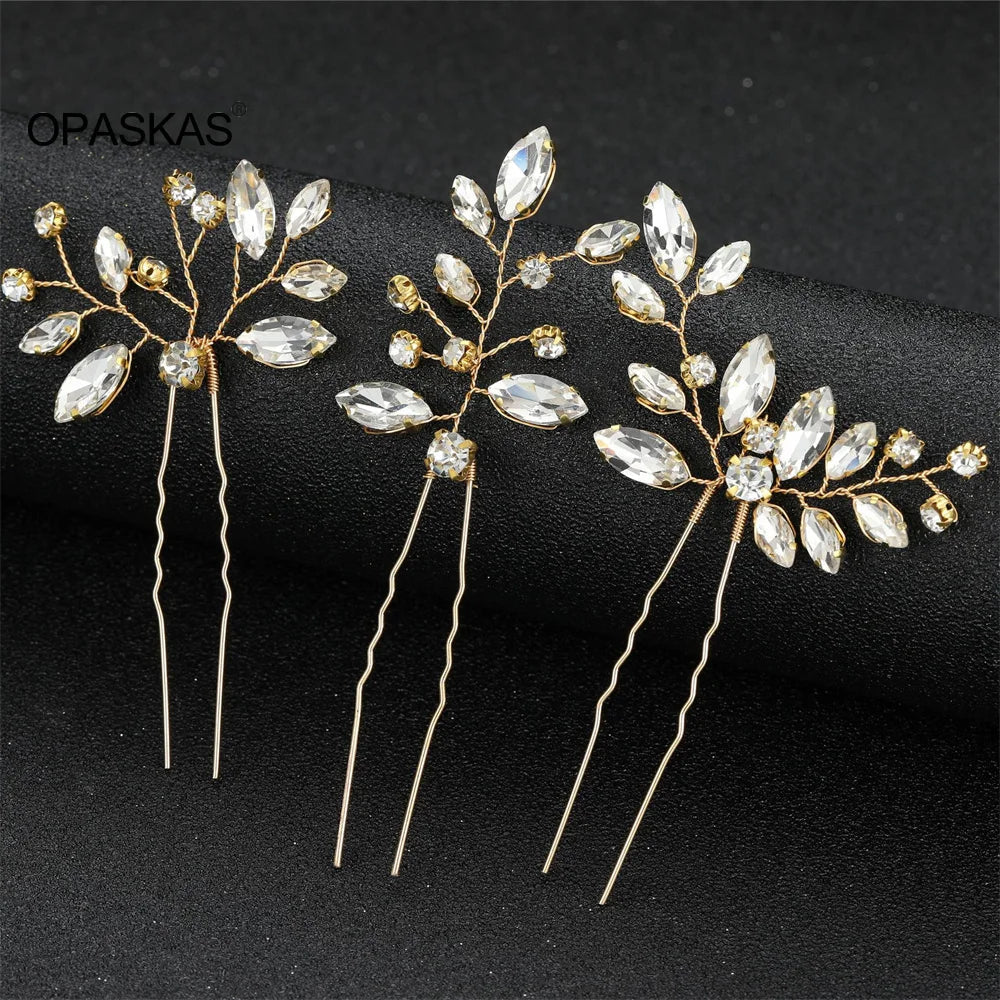 Bride Hairpins Wedding Hair Accessories Trendy Crystal U-shaped Alloy Hair Sticks Forks Girls Banquet Crowns Noiva Jewelry