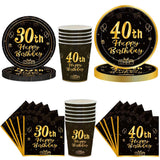 30th 40th Birthday Black Gold Men Women Party Supplies Plates Decoration Disposable Paper Tableware Cups Napkins Vintage Party