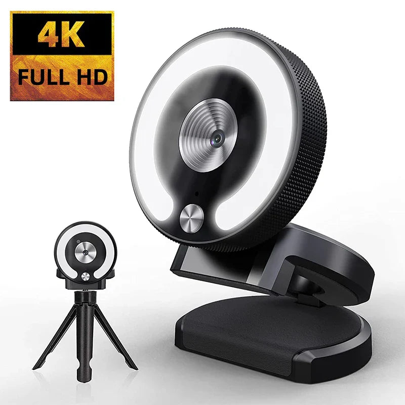 4K Webcam Full HD 2K Mini Camera with Fill Light Laptop PC Computer Live Broadcast Camera Video Web Camera Microphone Webcast