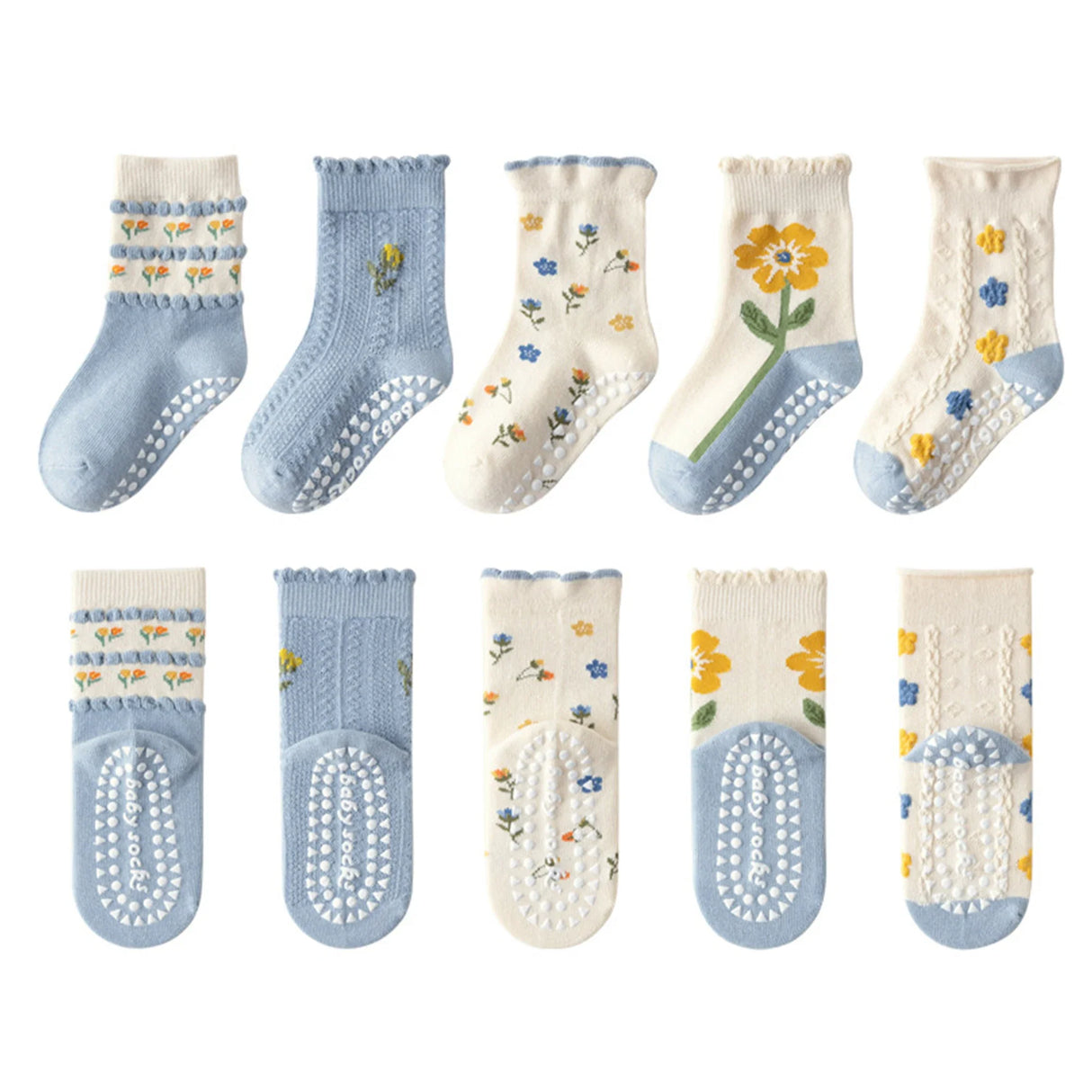 5 Pairs Children's Socks Cotton Non-slip Socks Floor Socks Cartoon Flowers Baby Socks Toddler Boy Girl Socks Kids Socks 0-12 Ys