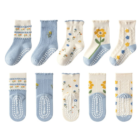 5 Pairs Children's Socks Cotton Non-slip Socks Floor Socks Cartoon Flowers Baby Socks Toddler Boy Girl Socks Kids Socks 0-12 Ys