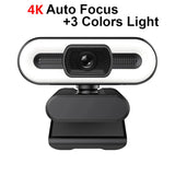 Portable 4K Webcam PC Laptop 2K 1080P Webcam Live Streaming Flexible Full HD Web Camera For Computer With Microphone With Light