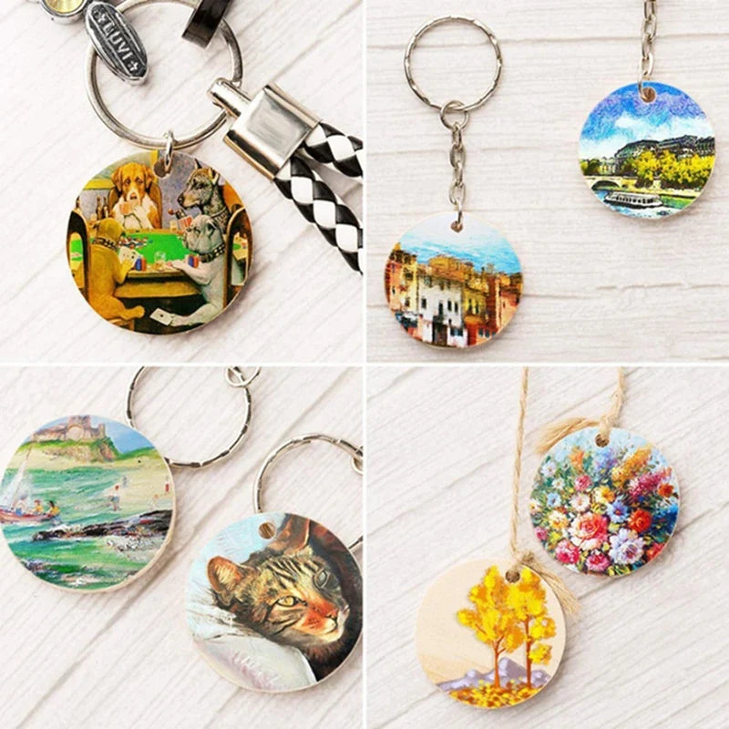 Wood Charms Key Chain Keyrings Blank For DIY Engraved Pendants