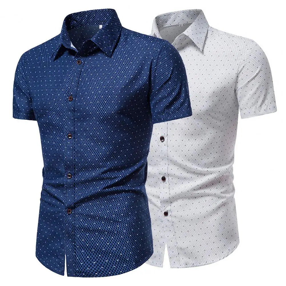 Men Shirt Formal Men Top Single-breasted Summer Top Lapel Summer Shirt Dot Print Shirt Business Shirt ropa hombre camisas