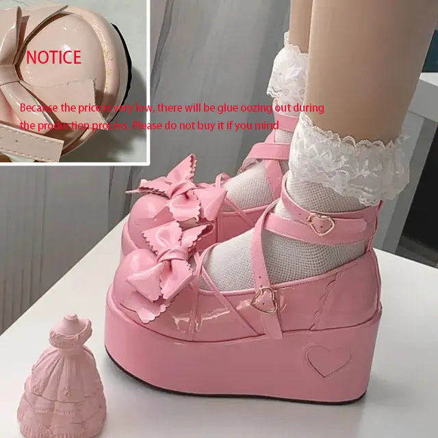 HEYDRESS Cosplay Sweet tea party Mandarin duck shoes Cos Girl Cream Bubbles Bow Kawaii Shoes Lolita Girls High Heel LoliShoes