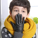 Children Autumn Sheepskin Plus Velvet Thick Gloves Boys Winter Solid Warm Glove Girls Genuine Leather Points Finger Mitten S-XL