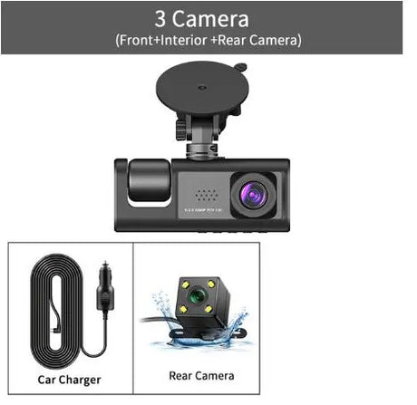 3 Channel Car DVR HD 1080P 3-Lens Inside Vehicle Dash CamThree Way Camera DVRs Recorder Video Registrator Dashcam Camcorder