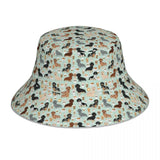 Dachshund Bucket Hat Black and Gold Dog Hawaii Fun Reflective Fisherman Hats Printed Double-sided Wear Sun Hat