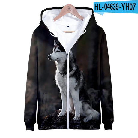 Animal Dog Husky 3D Print Zip Up Hoodie Women Men Harajuku Sweatshirt Streetwear Hip Hop Zipper Hooded Jacket Male Tracksuit