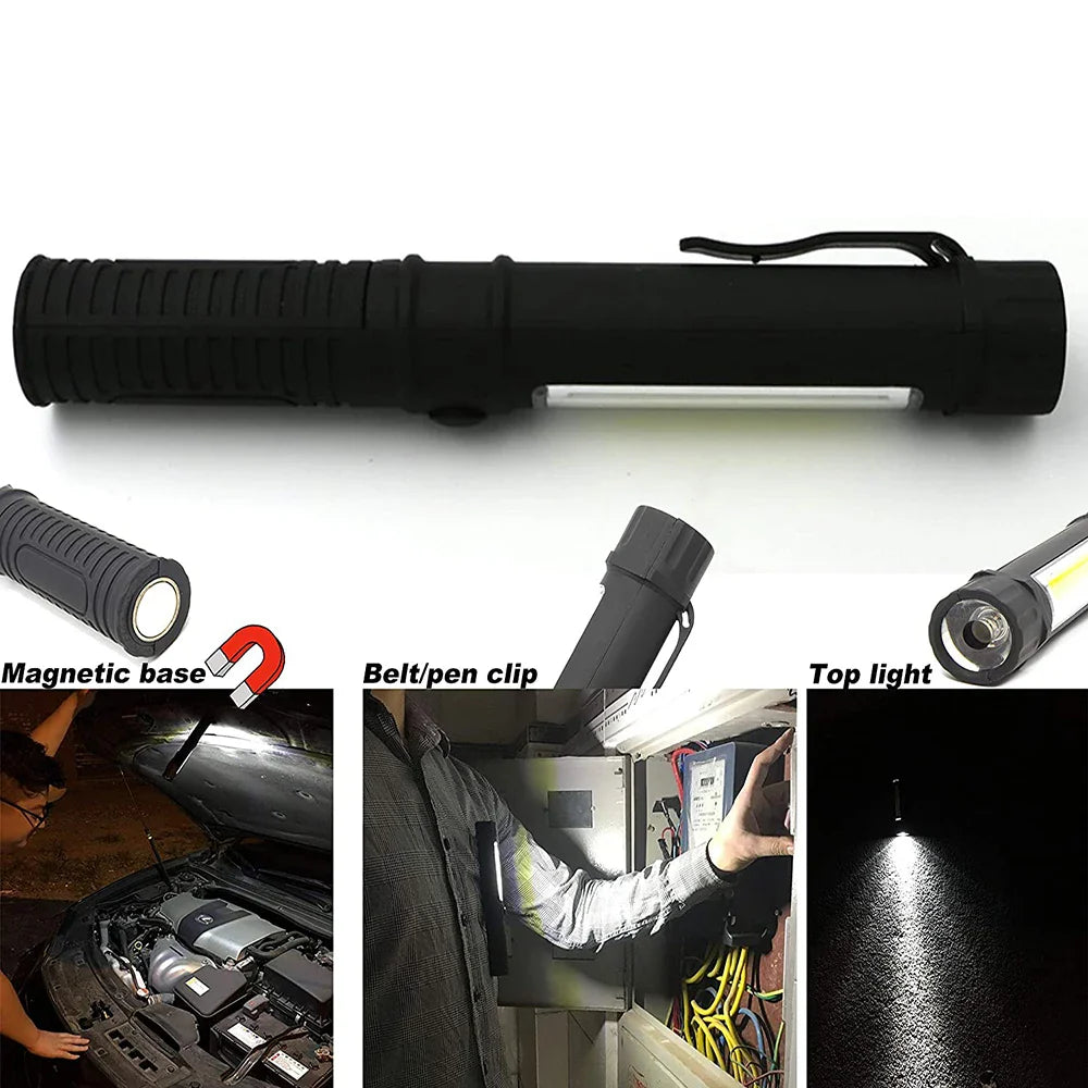 6000Lumens COB LED Work Flashlight Magnetic Base and Clip Multi-Function Pocket Pen Light Inspection Work Light Car Repair Tool