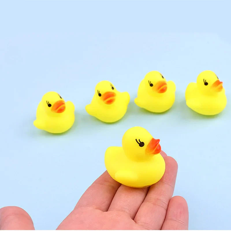 Kids Floating Bath Toys Mini Swimming Rings Rubber Yellow Ducks Fishing Net Washing Swimming Toddler Toys Water Fun