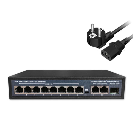Full Gigabit POE Network Ethernet Switch Unmanaged  Hub 120W 8 POE +2 RJ45 +1 SFP Uplink Ports 1000Mbps 802.3 Af At for CCTV