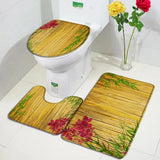 Chinese Style Red Plum Fish Bamboo Printing Bath Mat Bedroom Kitchen Non-Slip Carpet Toilet Cover Rug Flannel Shower Room Decor