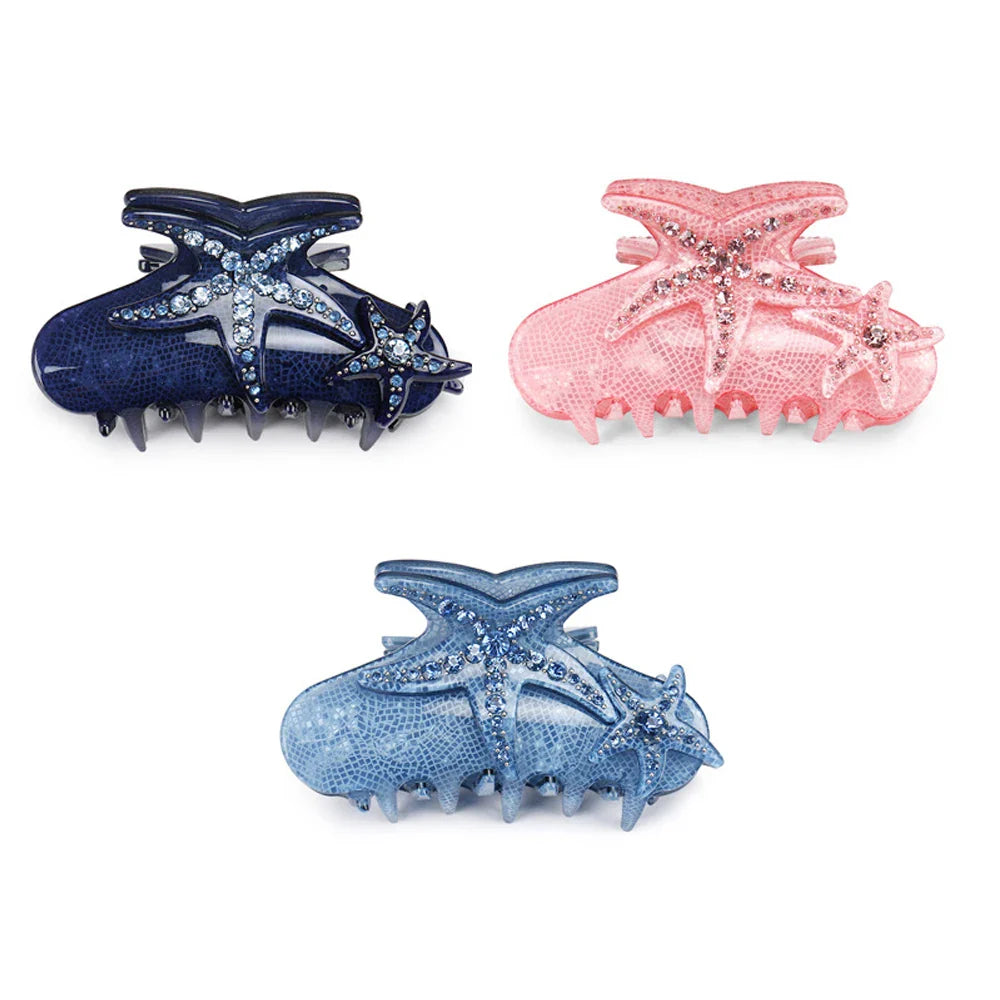 Cartoon Starfish Hair Clips for Women Rhinestone Acrylic Crab Hair Clip Travel Vacation Jewelry Shark Clip Popular Hair Catches